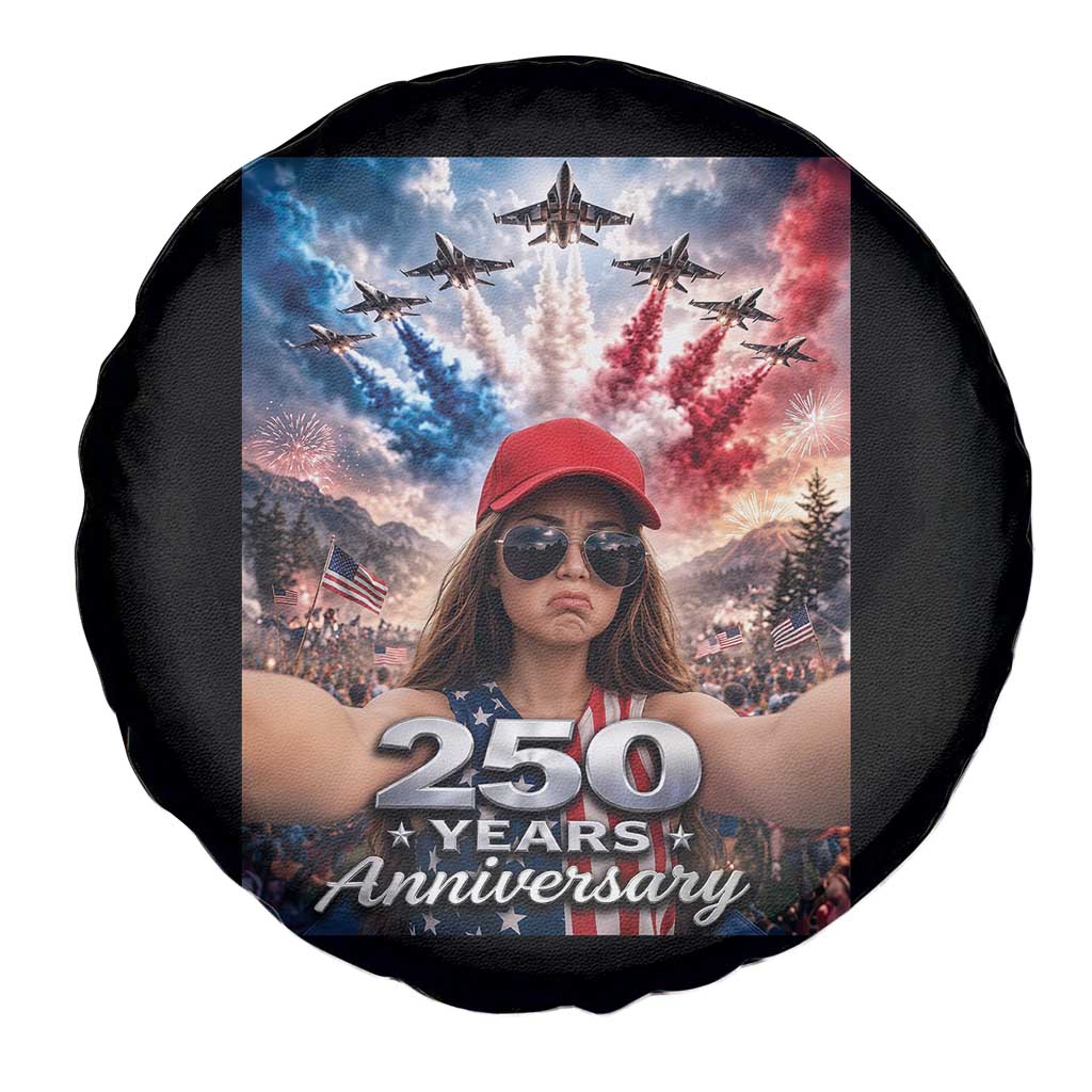 Funny Doll Face Meme 4th Of July Spare Tire Cover USA Freedom Jet Fighter Graphic