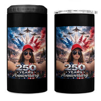 Funny Doll Face Meme 4th Of July 4 in 1 Can Cooler Tumbler USA Freedom Jet Fighter Graphic