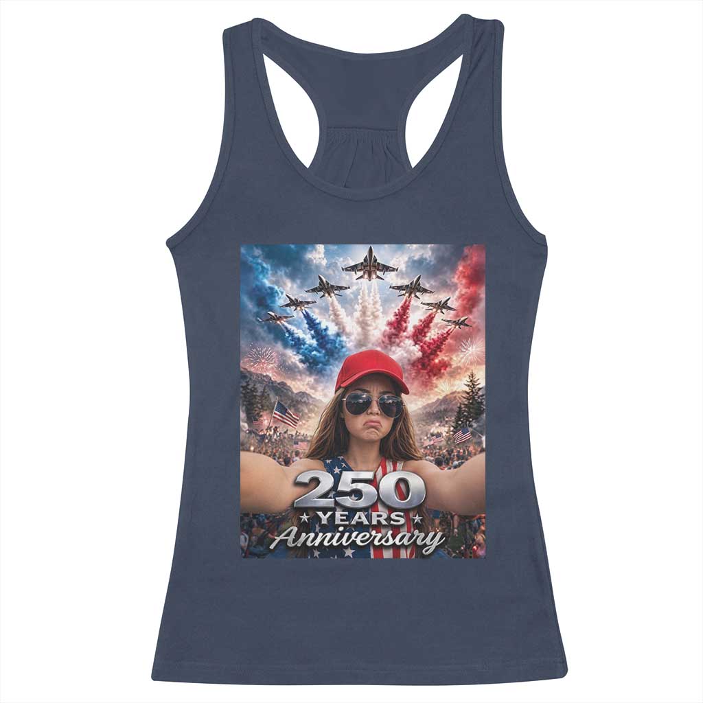 Funny Doll Face Meme 4th Of July Racerback Tank Top USA Freedom Jet Fighter Graphic