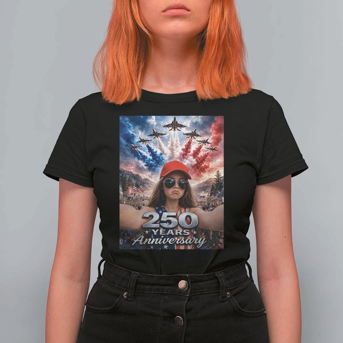 Funny Doll Face Meme 4th Of July T Shirt For Women USA Freedom Jet Fighter Graphic