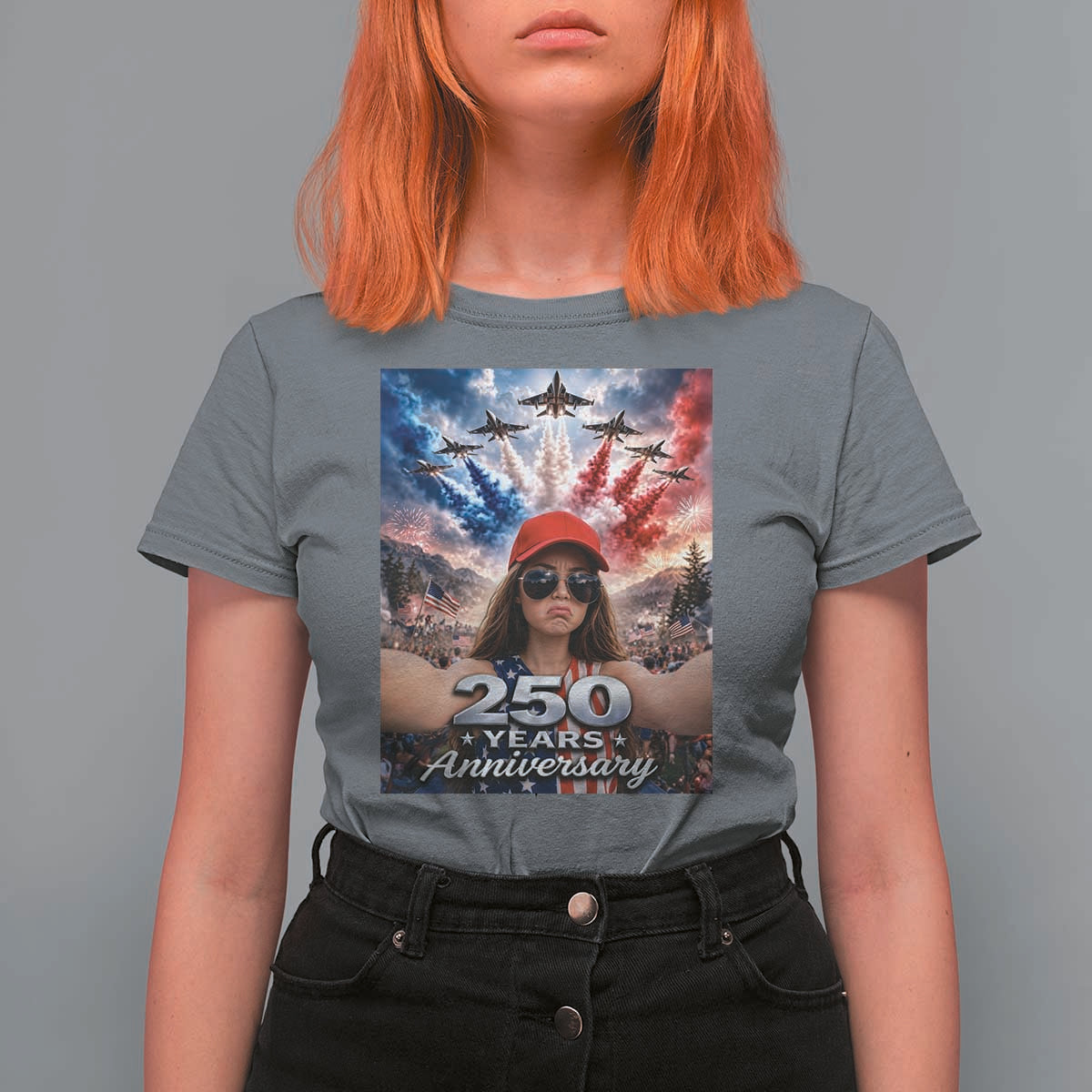 Funny Doll Face Meme 4th Of July T Shirt For Women USA Freedom Jet Fighter Graphic