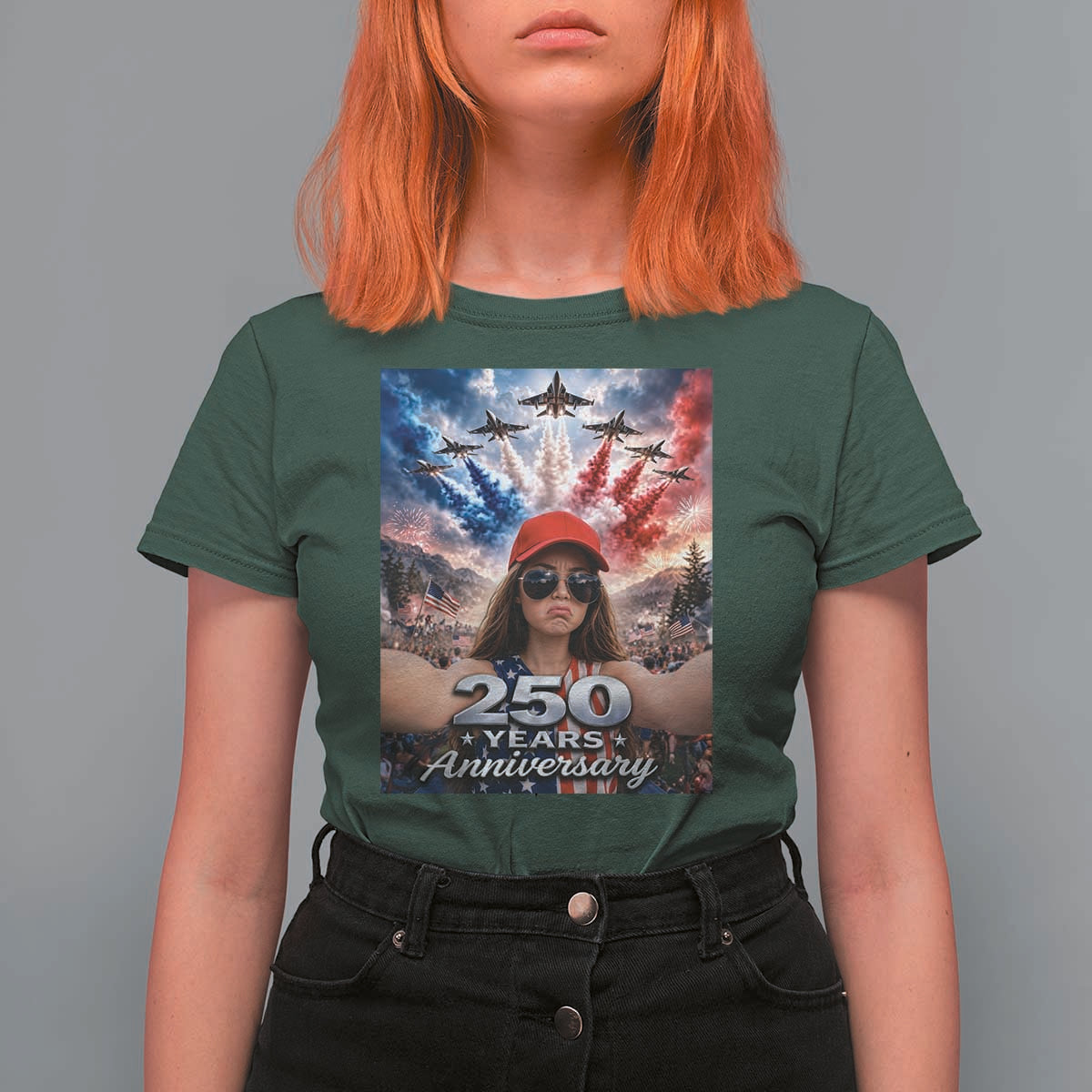 Funny Doll Face Meme 4th Of July T Shirt For Women USA Freedom Jet Fighter Graphic