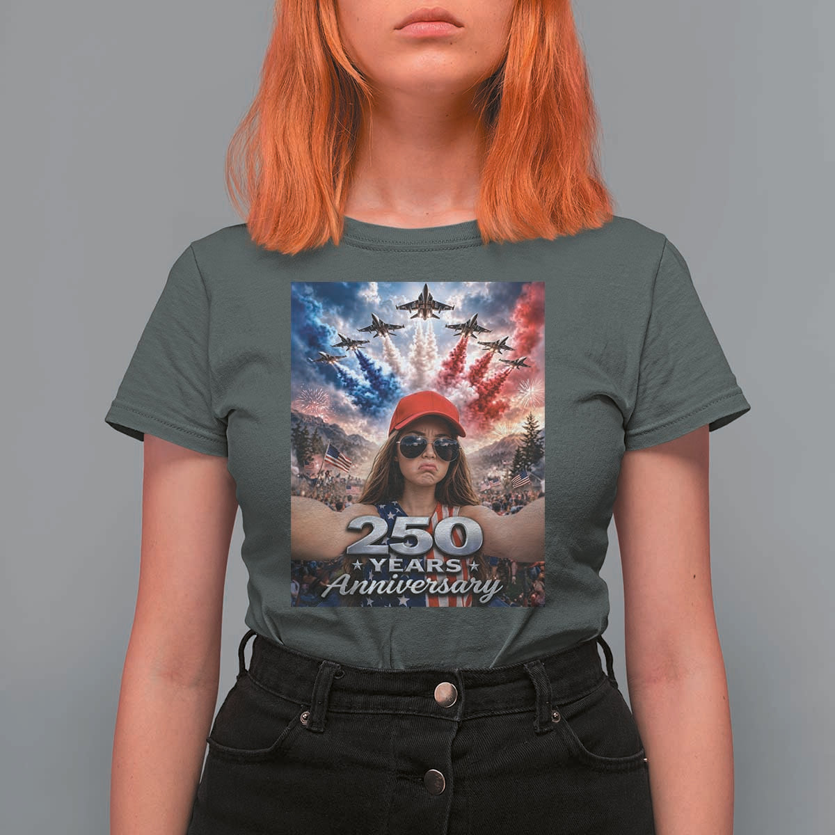 Funny Doll Face Meme 4th Of July T Shirt For Women USA Freedom Jet Fighter Graphic