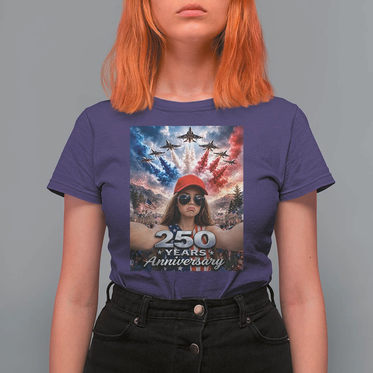 Funny Doll Face Meme 4th Of July T Shirt For Women USA Freedom Jet Fighter Graphic