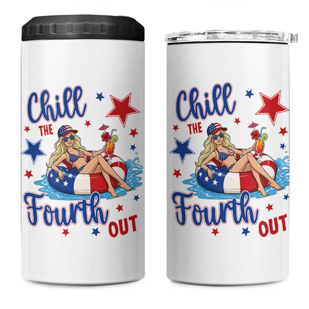 Funny Doll Face Meme 4th Of July 4 in 1 Can Cooler Tumbler Chill The Fourth Out