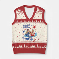 Funny Doll Face Meme 4th Of July V-Neck Knit Sweater Vest Chill The Fourth Out