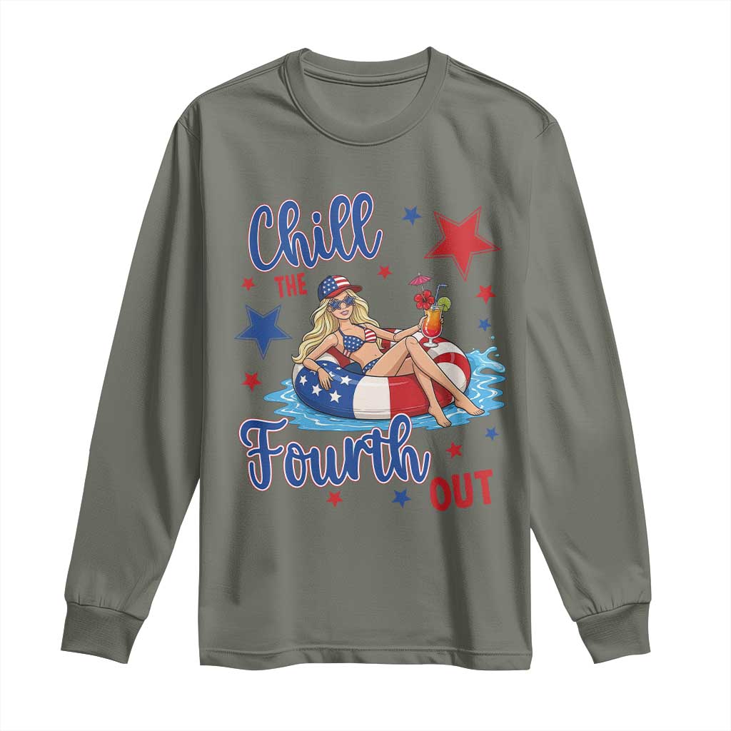 Funny Doll Face Meme 4th Of July Long Sleeve Shirt Chill The Fourth Out
