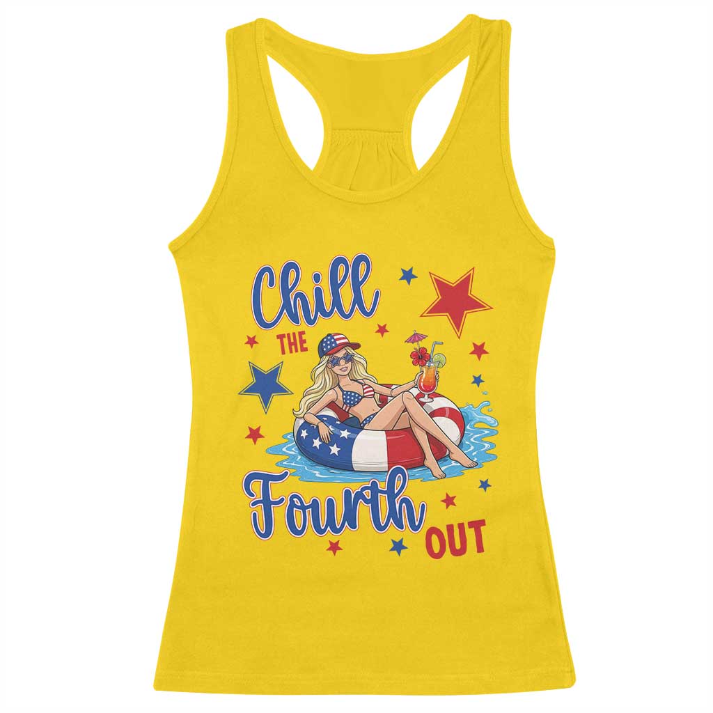Funny Doll Face Meme 4th Of July Racerback Tank Top Chill The Fourth Out