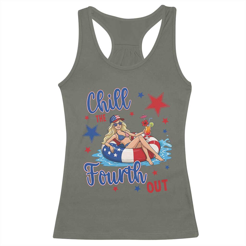 Funny Doll Face Meme 4th Of July Racerback Tank Top Chill The Fourth Out