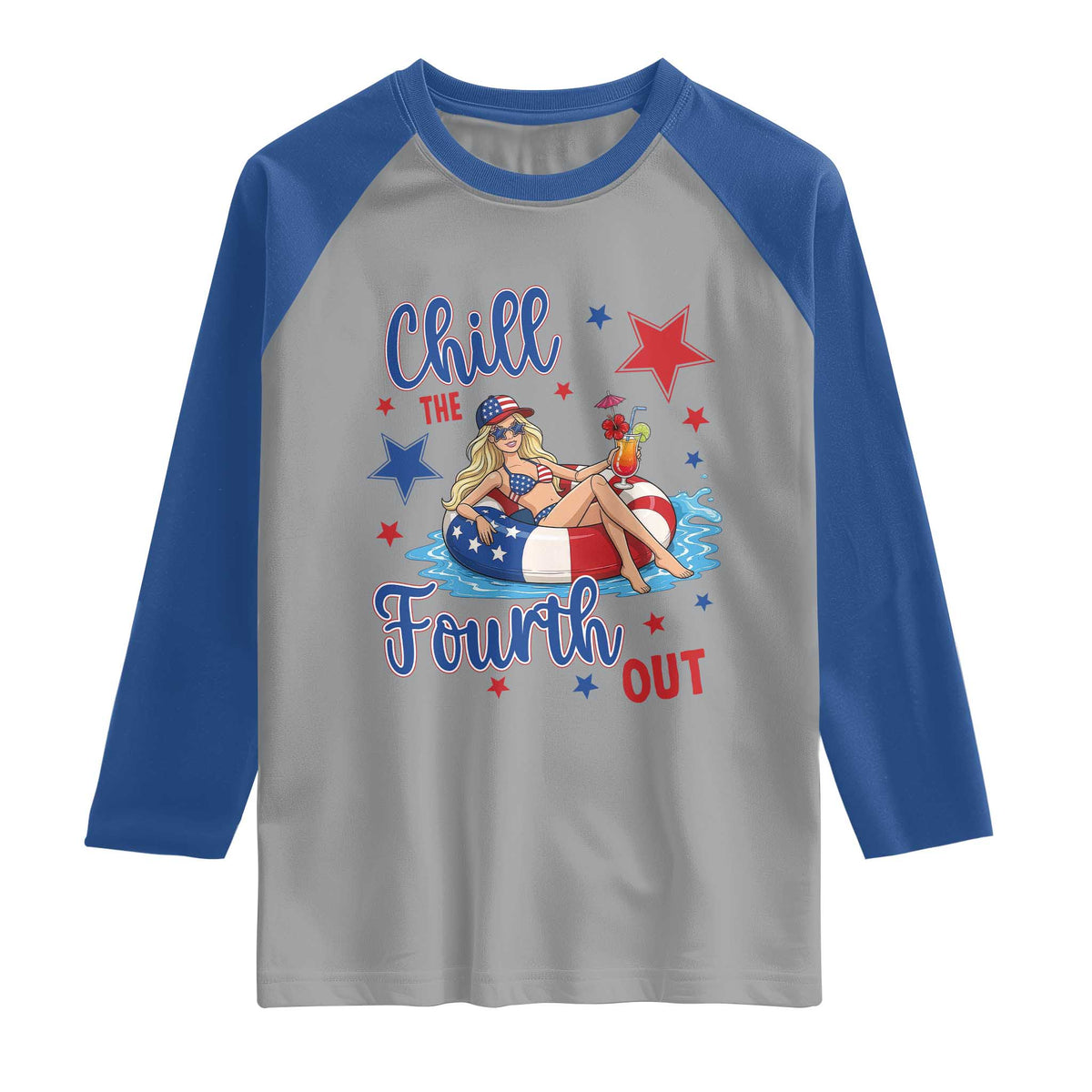 Funny Doll Face Meme 4th Of July Raglan Shirt Chill The Fourth Out