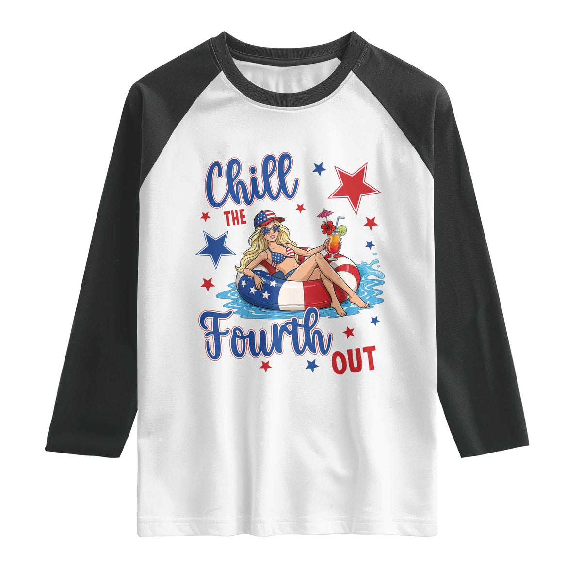 Funny Doll Face Meme 4th Of July Raglan Shirt Chill The Fourth Out