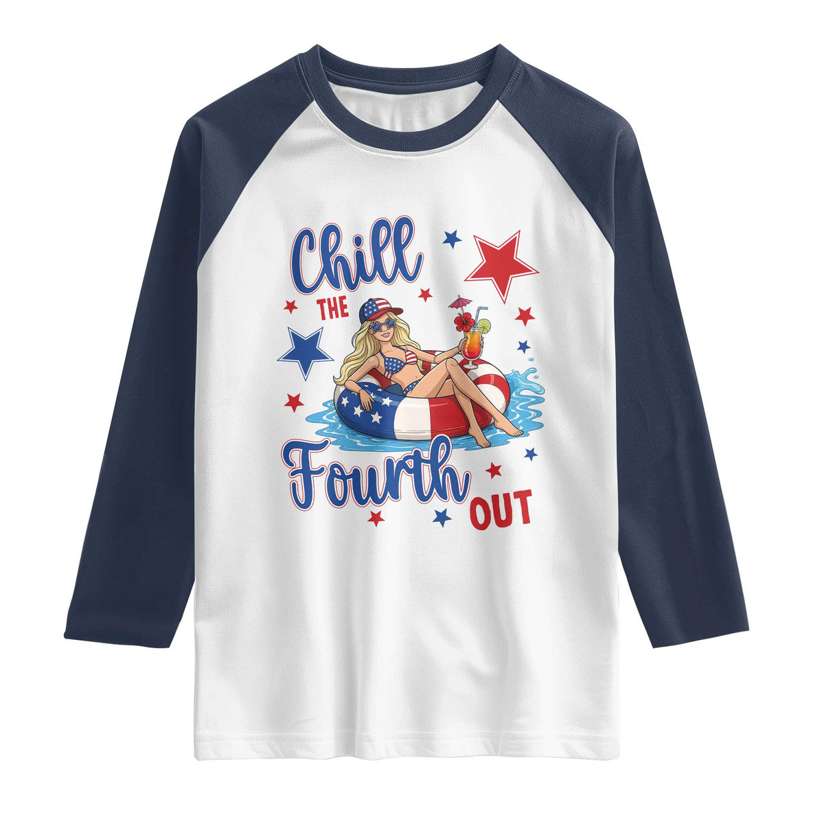 Funny Doll Face Meme 4th Of July Raglan Shirt Chill The Fourth Out