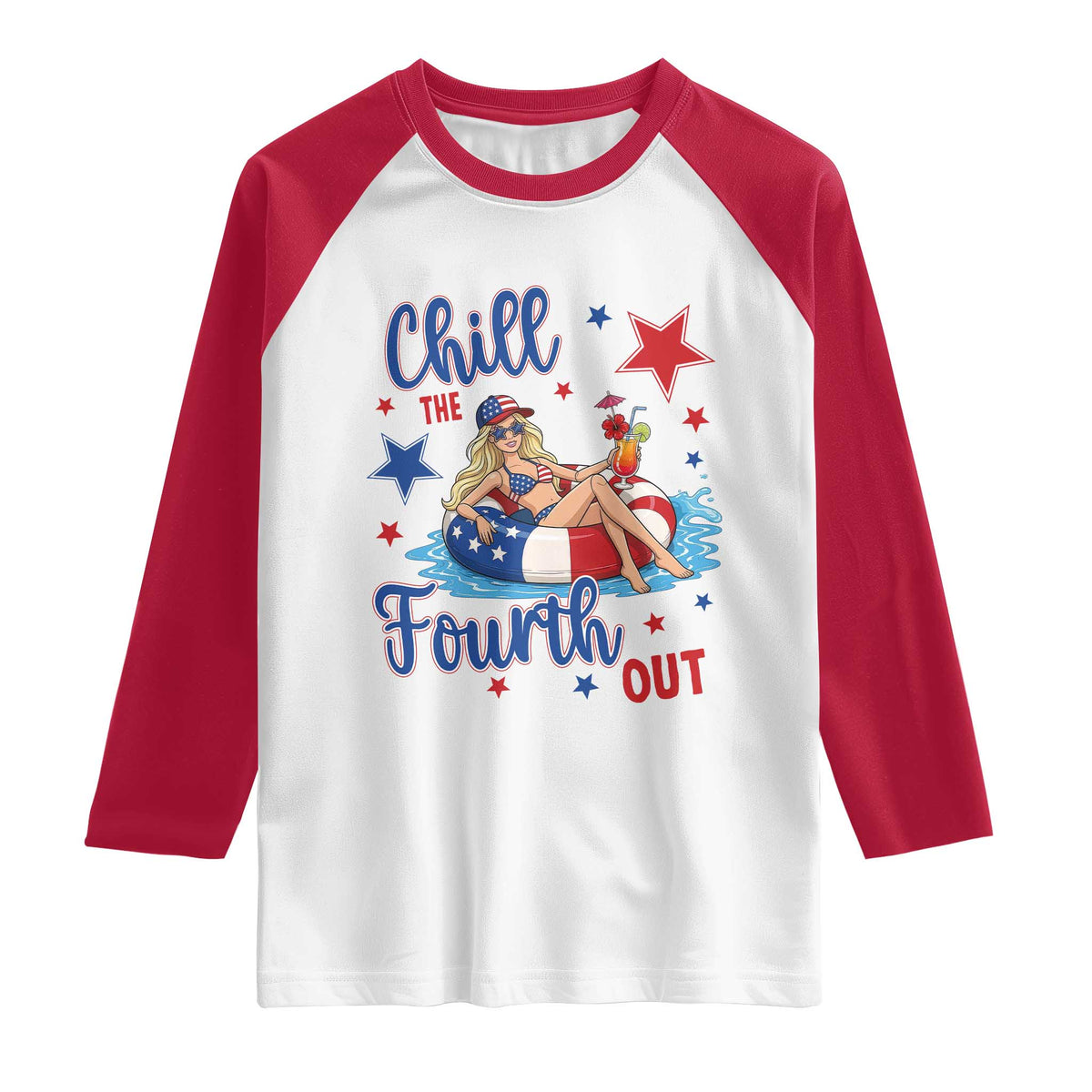 Funny Doll Face Meme 4th Of July Raglan Shirt Chill The Fourth Out