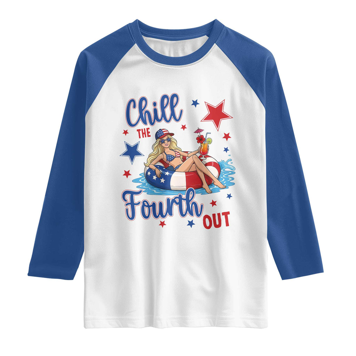 Funny Doll Face Meme 4th Of July Raglan Shirt Chill The Fourth Out