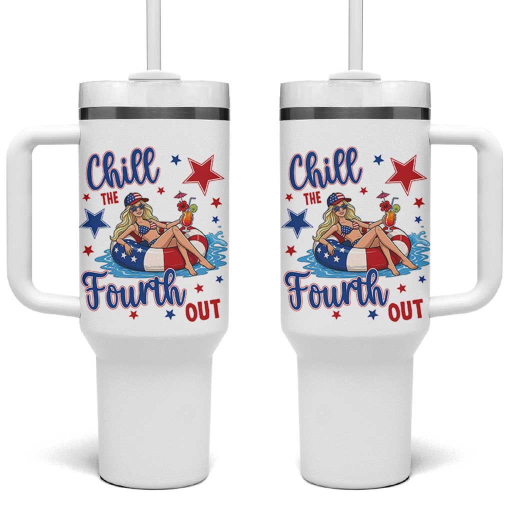 Funny Doll Face Meme 4th Of July Tumbler With Handle Chill The Fourth Out