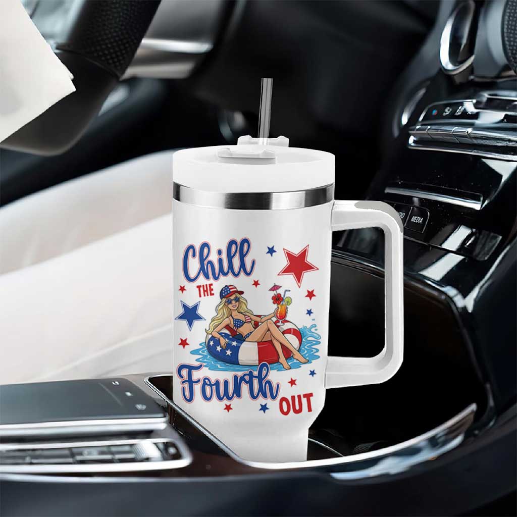 Funny Doll Face Meme 4th Of July Tumbler With Handle Chill The Fourth Out
