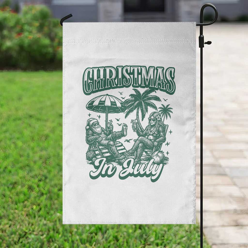 Vintage Summer Christmas Bigfoot Couple Garden Flag Tropical Xmas Graphic