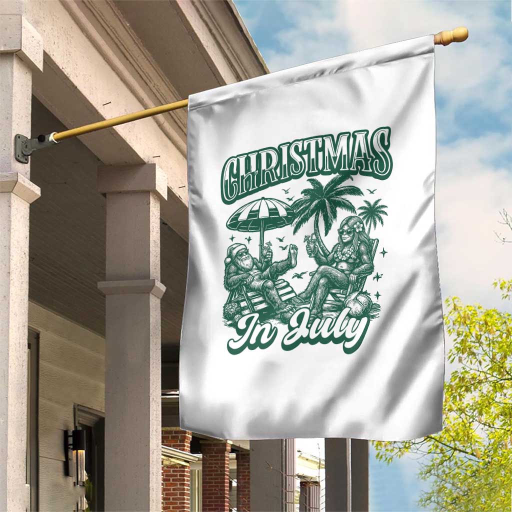 Vintage Summer Christmas Bigfoot Couple Garden Flag Tropical Xmas Graphic