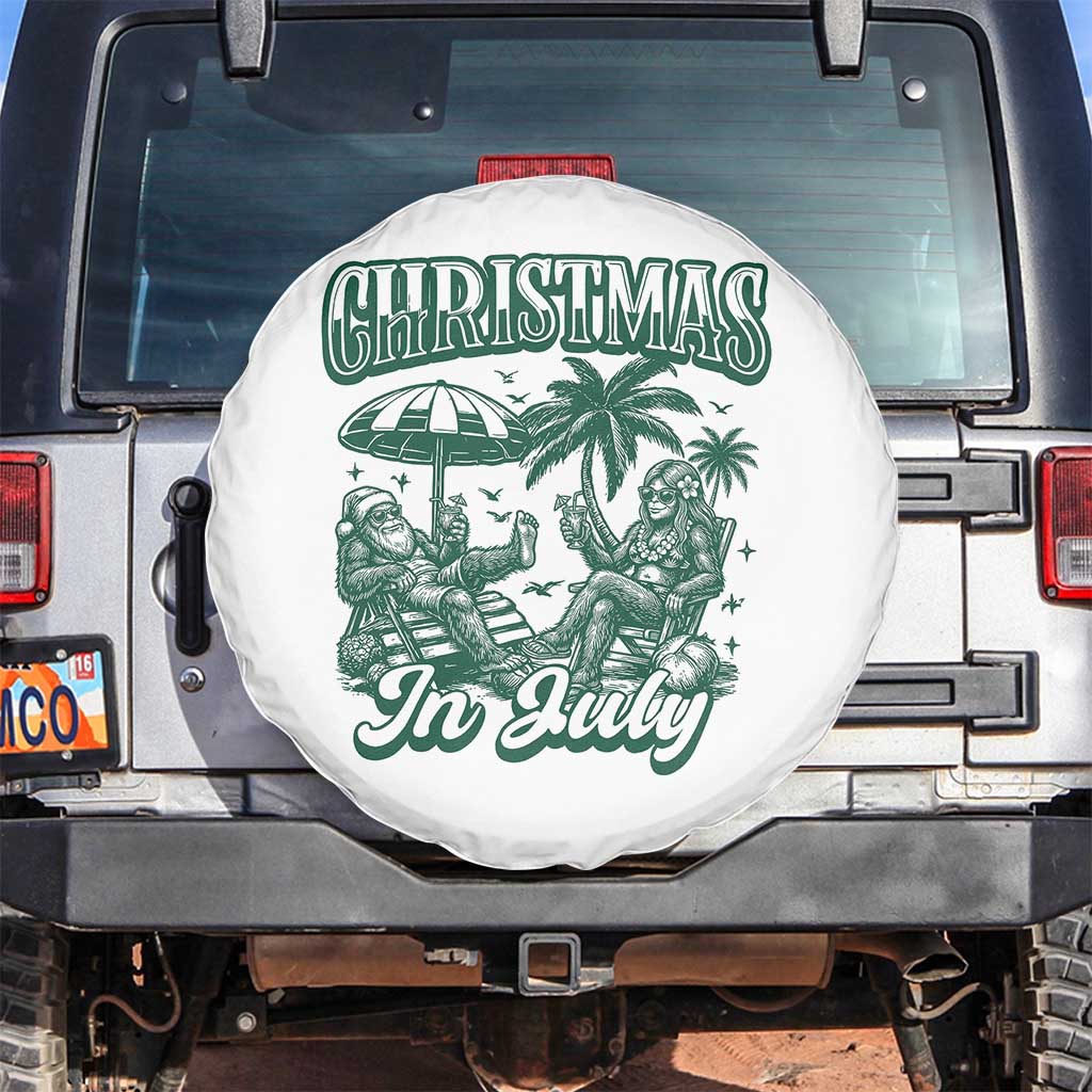 Vintage Summer Christmas Bigfoot Couple Spare Tire Cover Tropical Xmas Graphic