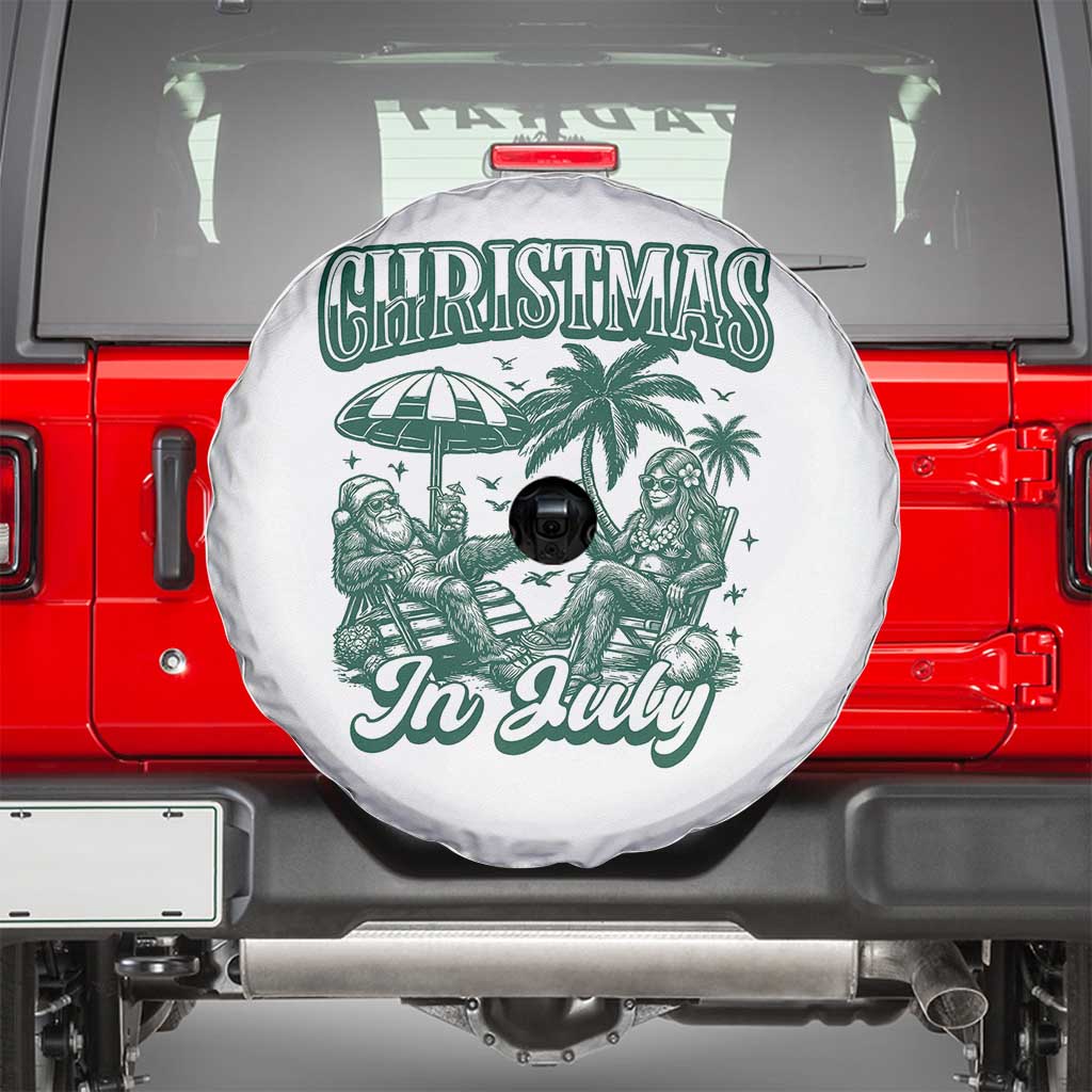 Vintage Summer Christmas Bigfoot Couple Spare Tire Cover Tropical Xmas Graphic