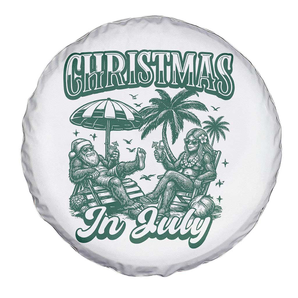 Vintage Summer Christmas Bigfoot Couple Spare Tire Cover Tropical Xmas Graphic