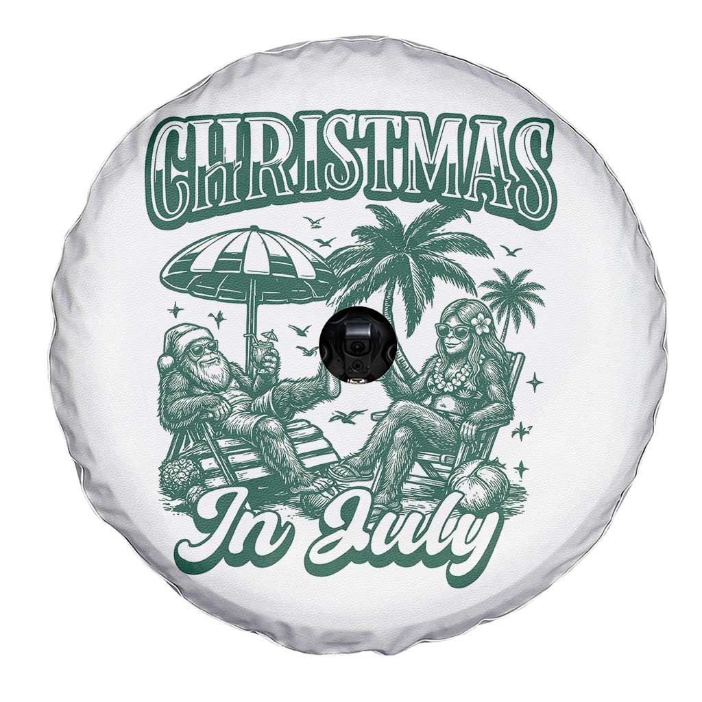 Vintage Summer Christmas Bigfoot Couple Spare Tire Cover Tropical Xmas Graphic