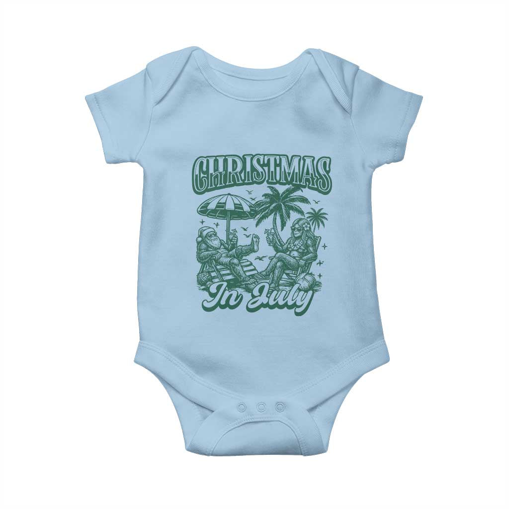 Vintage Summer Christmas Bigfoot Couple Baby Onesie Tropical Xmas Graphic