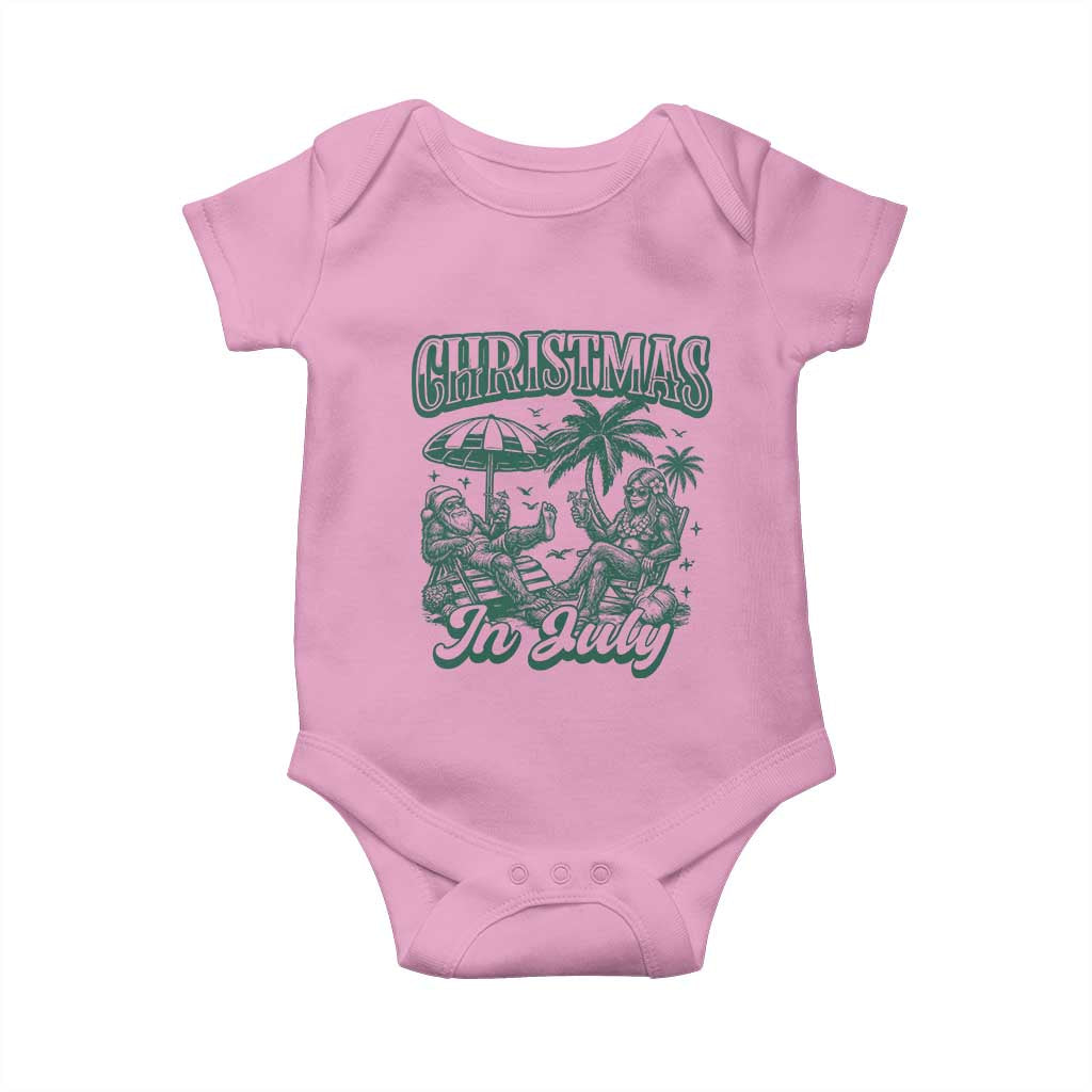 Vintage Summer Christmas Bigfoot Couple Baby Onesie Tropical Xmas Graphic