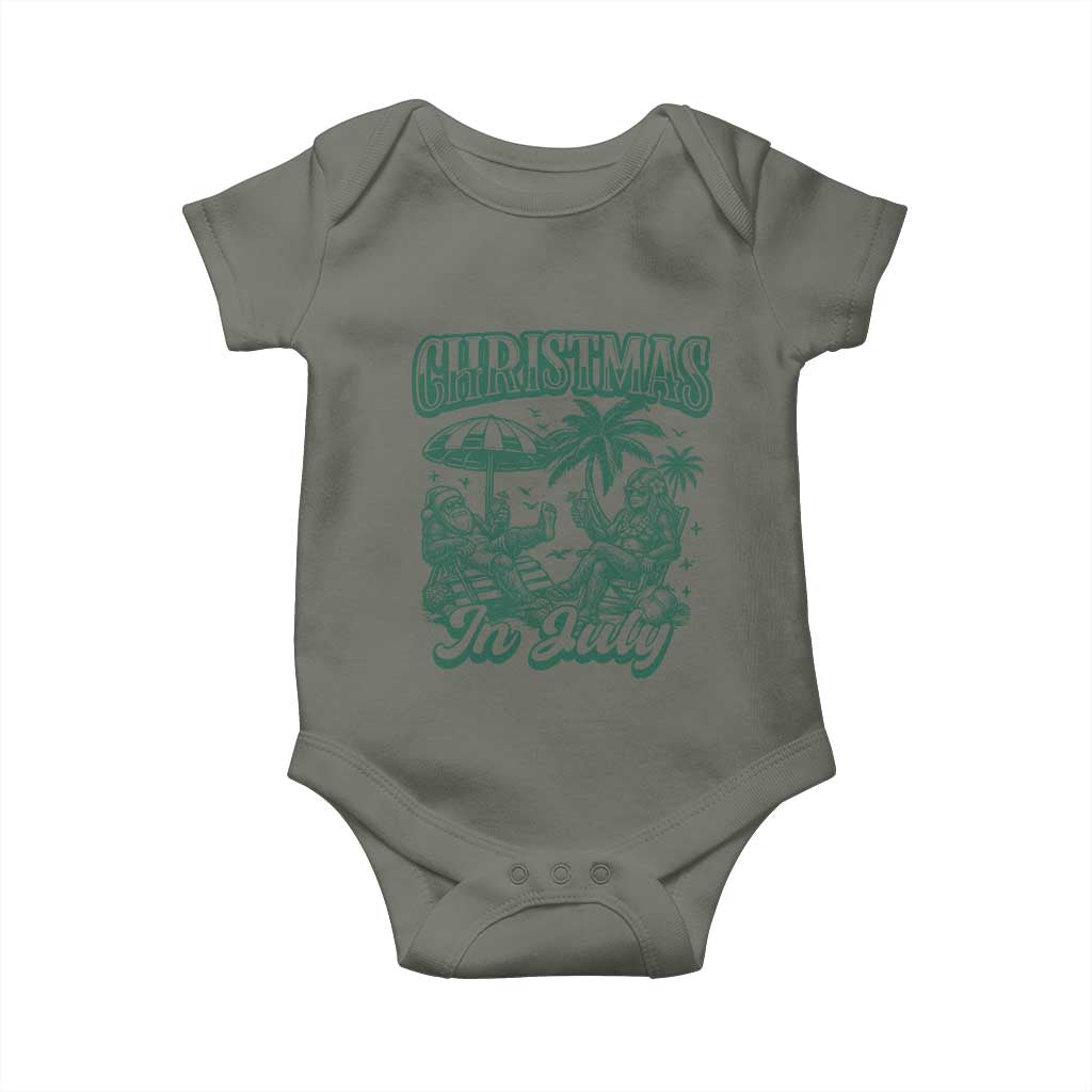 Vintage Summer Christmas Bigfoot Couple Baby Onesie Tropical Xmas Graphic