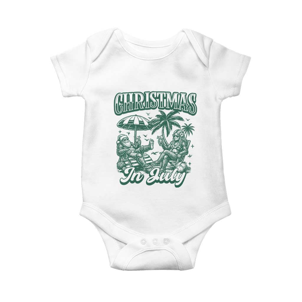 Vintage Summer Christmas Bigfoot Couple Baby Onesie Tropical Xmas Graphic