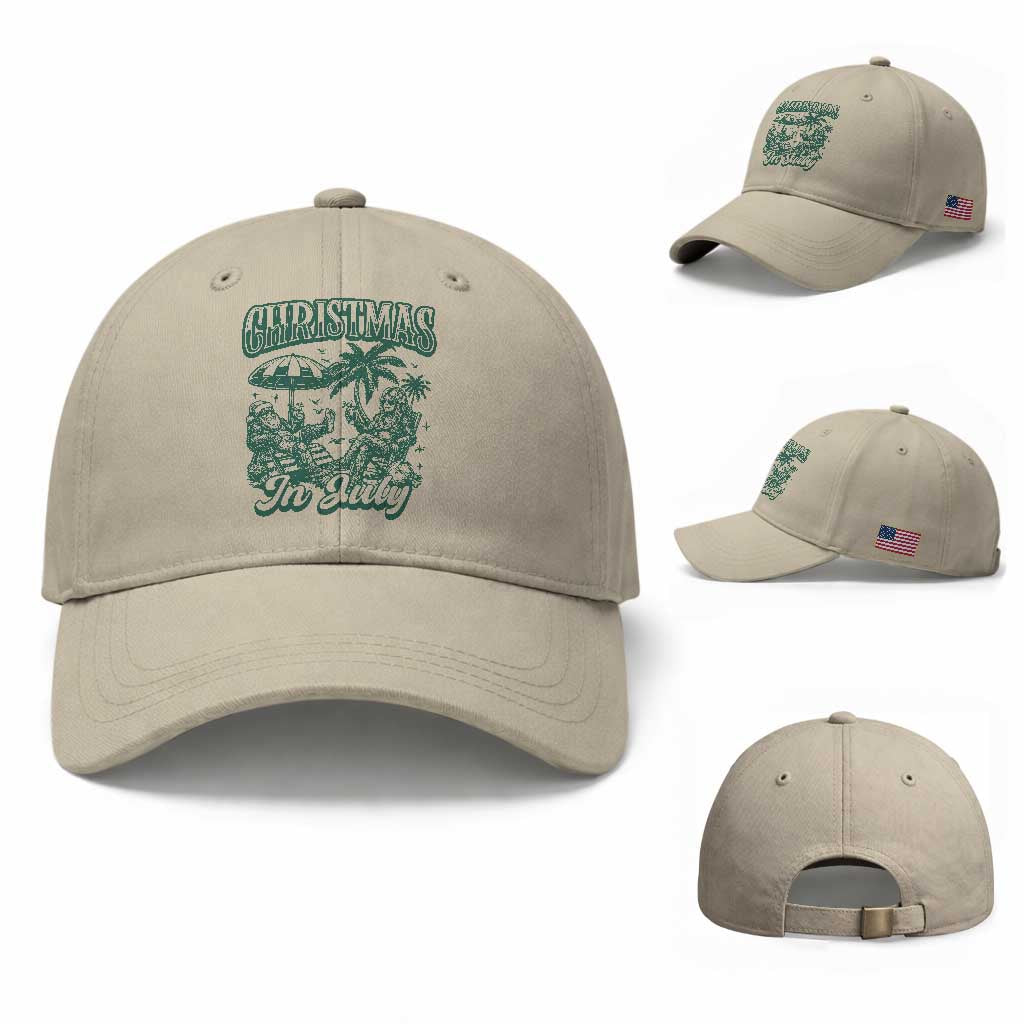 Vintage Summer Christmas Bigfoot Couple Baseball Cap Tropical Xmas Graphic