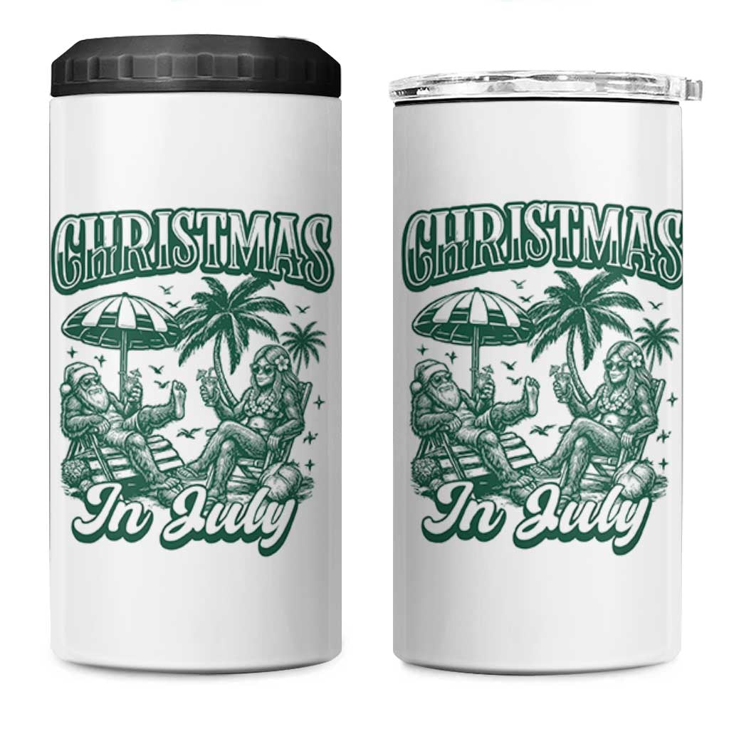 Vintage Summer Christmas Bigfoot Couple 4 in 1 Can Cooler Tumbler Tropical Xmas Graphic