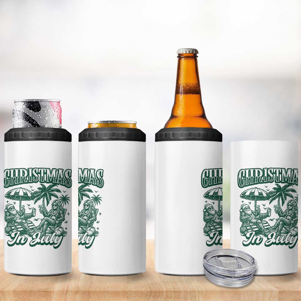 Vintage Summer Christmas Bigfoot Couple 4 in 1 Can Cooler Tumbler Tropical Xmas Graphic