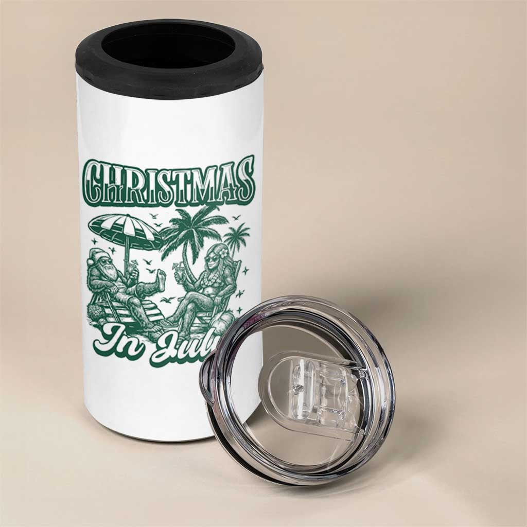 Vintage Summer Christmas Bigfoot Couple 4 in 1 Can Cooler Tumbler Tropical Xmas Graphic