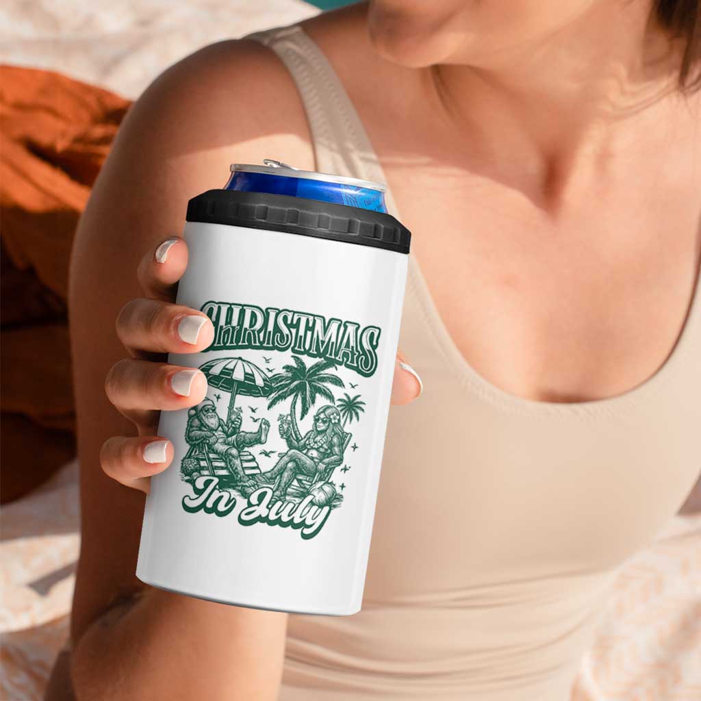 Vintage Summer Christmas Bigfoot Couple 4 in 1 Can Cooler Tumbler Tropical Xmas Graphic