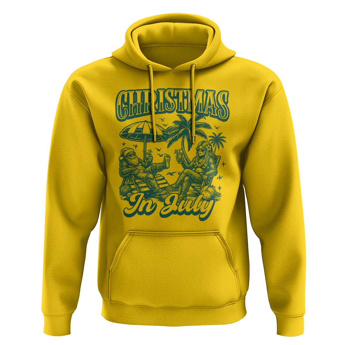 Vintage Summer Christmas Bigfoot Couple Hoodie Tropical Xmas Graphic