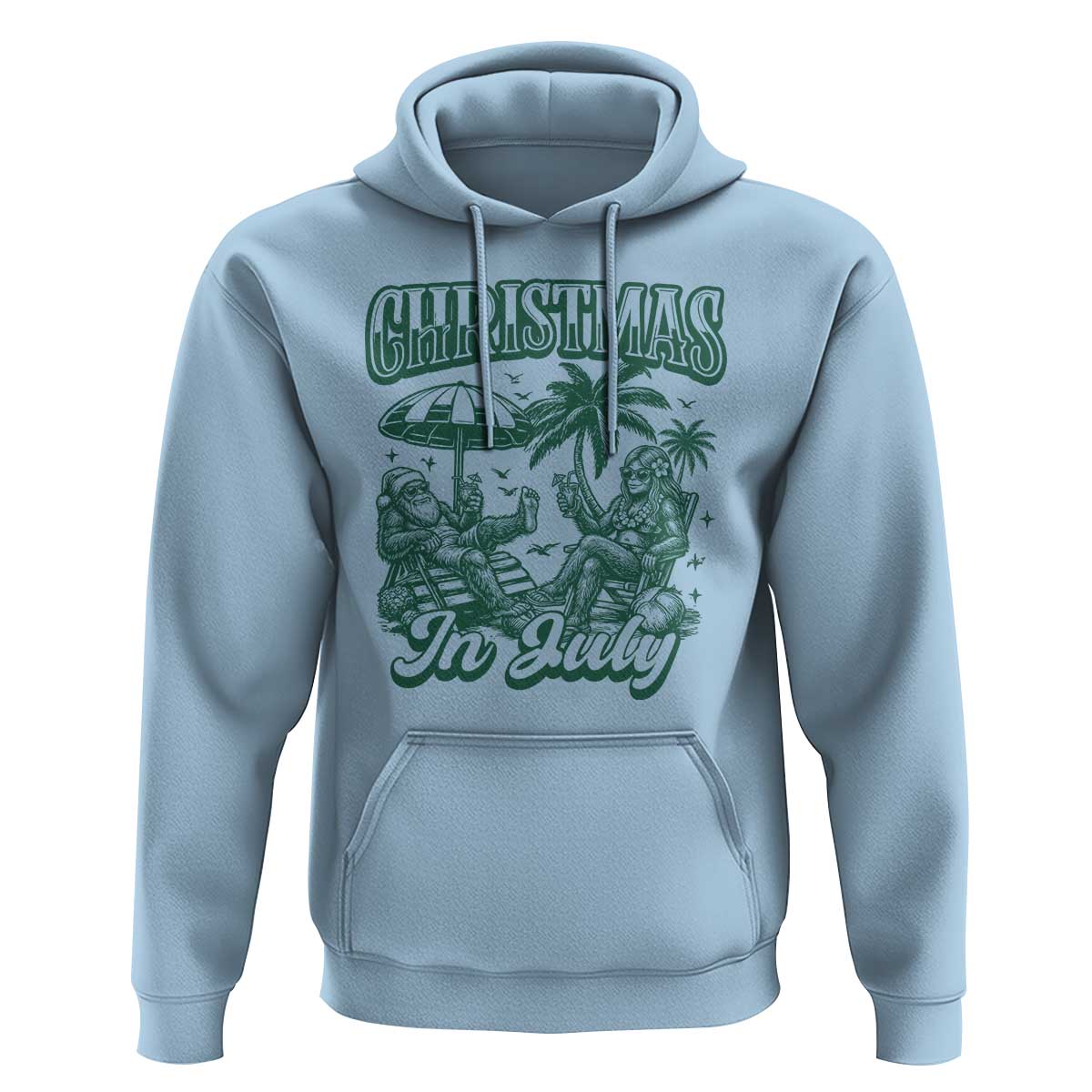 Vintage Summer Christmas Bigfoot Couple Hoodie Tropical Xmas Graphic