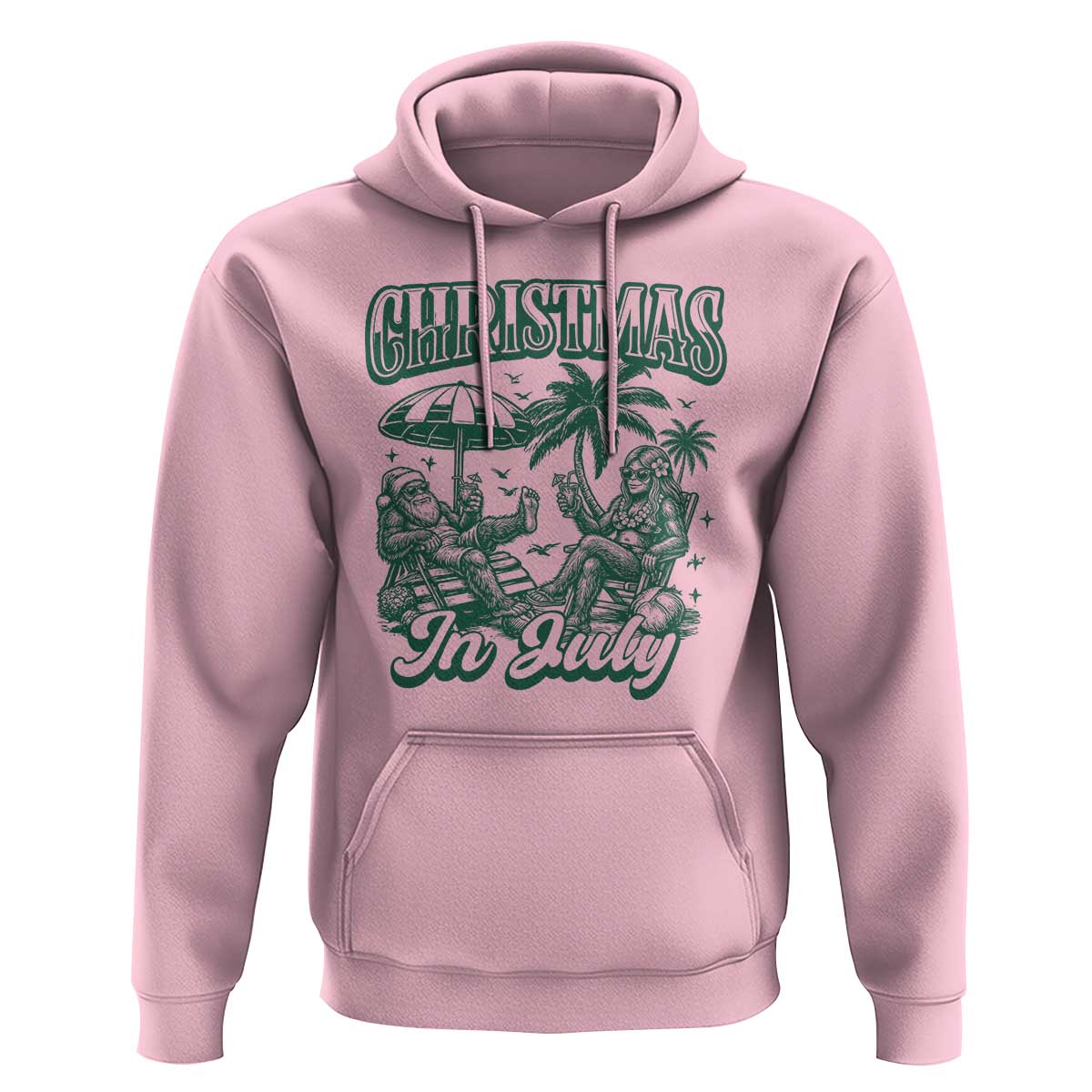 Vintage Summer Christmas Bigfoot Couple Hoodie Tropical Xmas Graphic