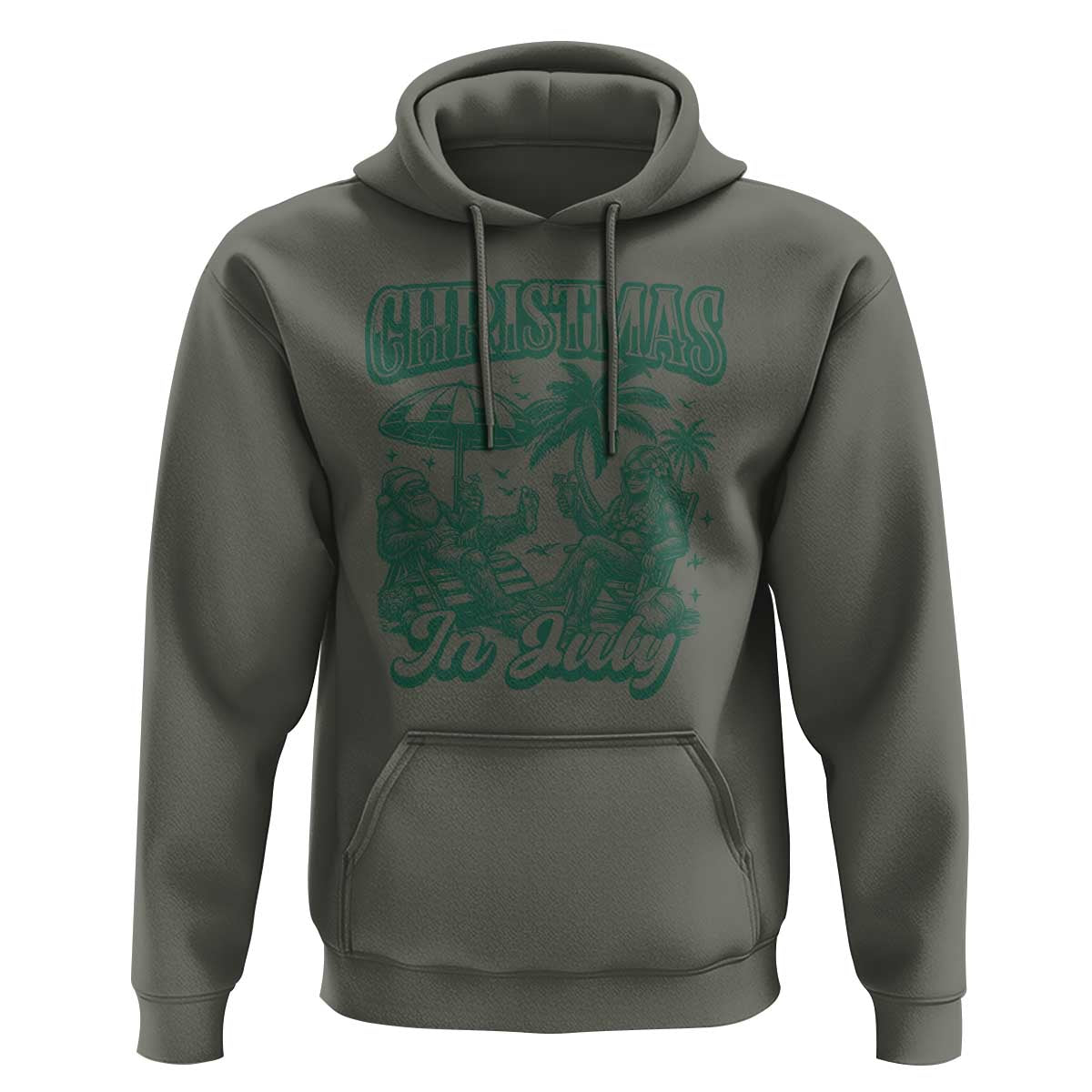 Vintage Summer Christmas Bigfoot Couple Hoodie Tropical Xmas Graphic