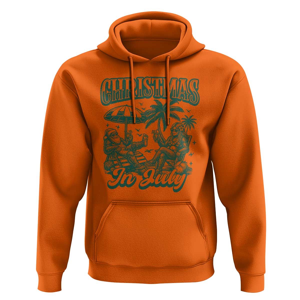 Vintage Summer Christmas Bigfoot Couple Hoodie Tropical Xmas Graphic