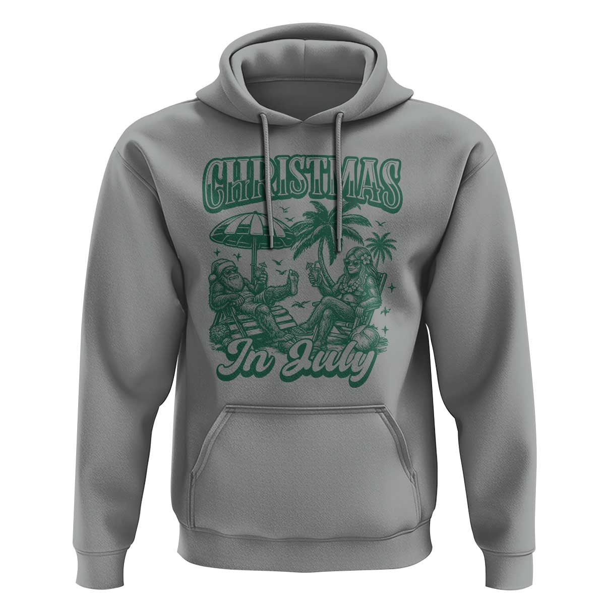 Vintage Summer Christmas Bigfoot Couple Hoodie Tropical Xmas Graphic
