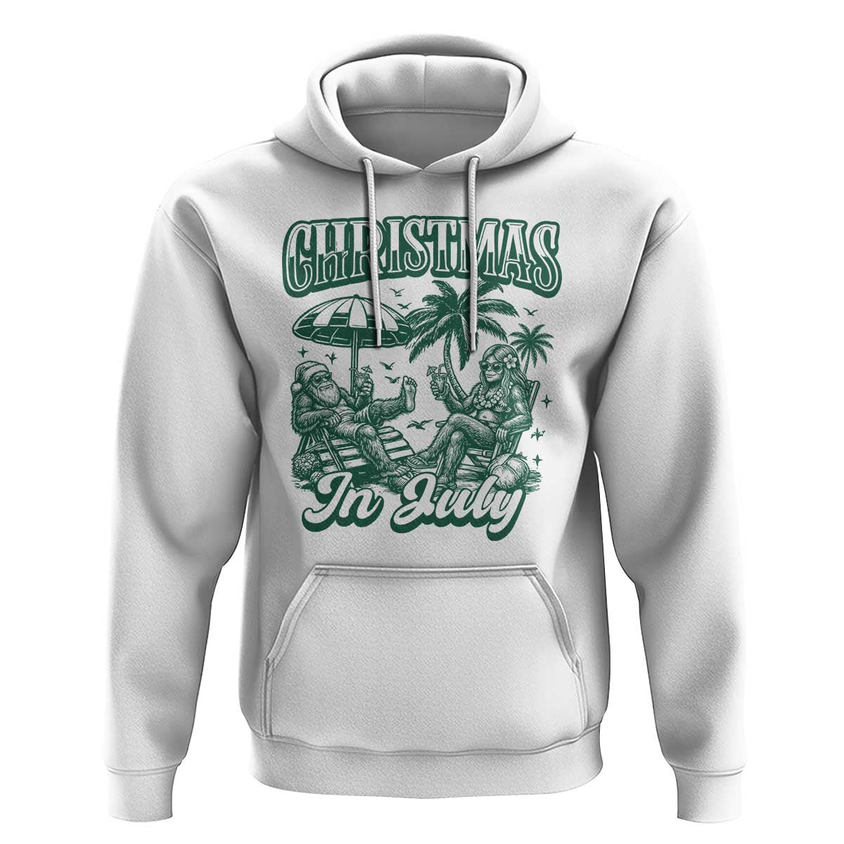 Vintage Summer Christmas Bigfoot Couple Hoodie Tropical Xmas Graphic