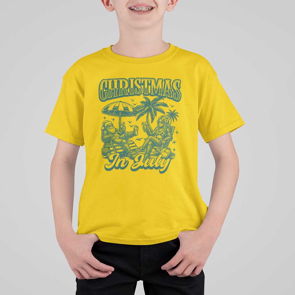 Vintage Summer Christmas Bigfoot Couple T Shirt For Kid Tropical Xmas Graphic