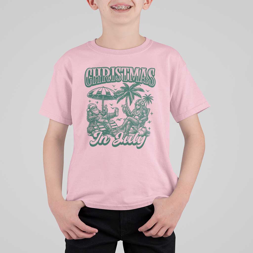 Vintage Summer Christmas Bigfoot Couple T Shirt For Kid Tropical Xmas Graphic