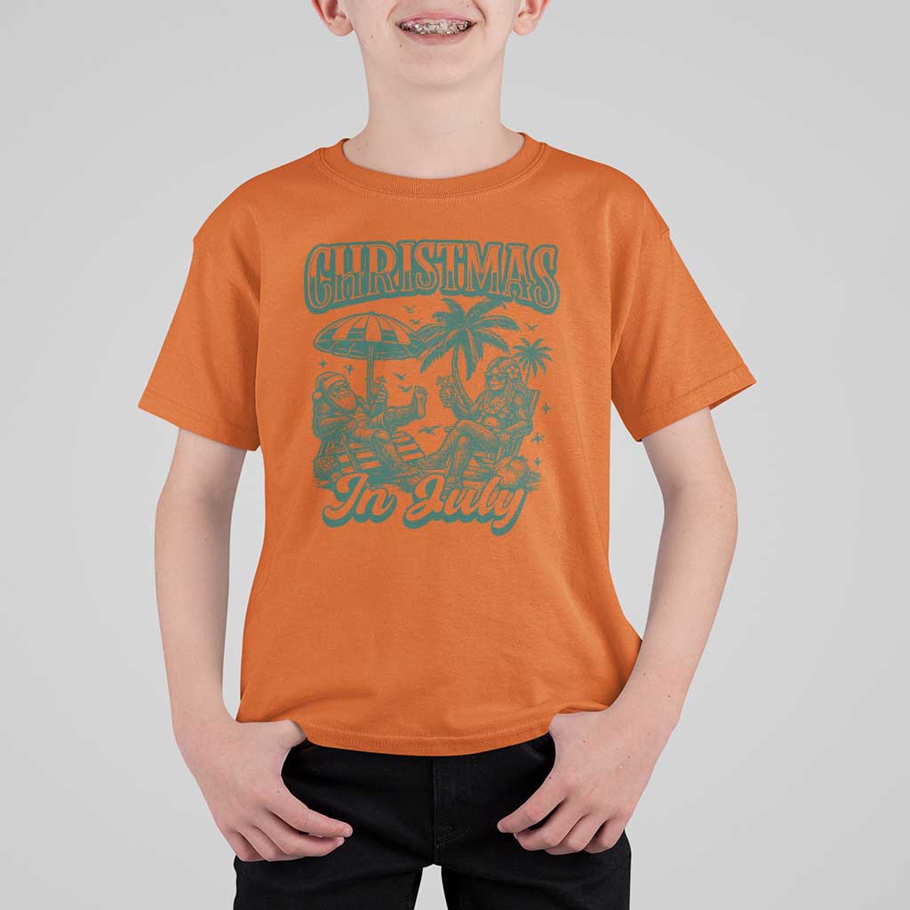 Vintage Summer Christmas Bigfoot Couple T Shirt For Kid Tropical Xmas Graphic