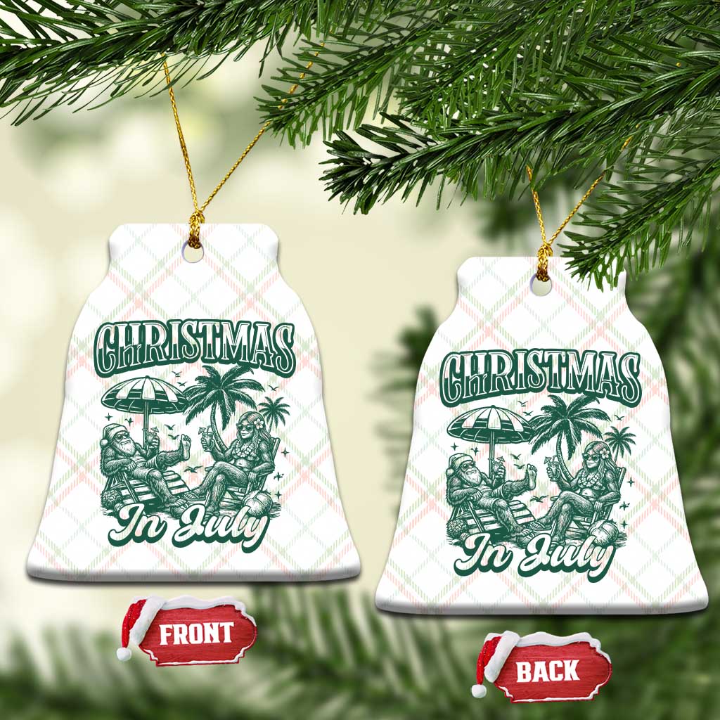 Vintage Summer Christmas Bigfoot Couple Ceramic Ornament Tropical Xmas Graphic