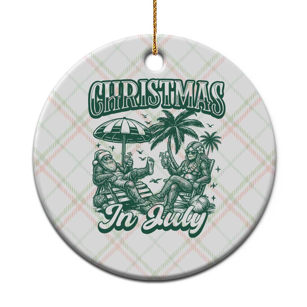Vintage Summer Christmas Bigfoot Couple Ceramic Ornament Tropical Xmas Graphic
