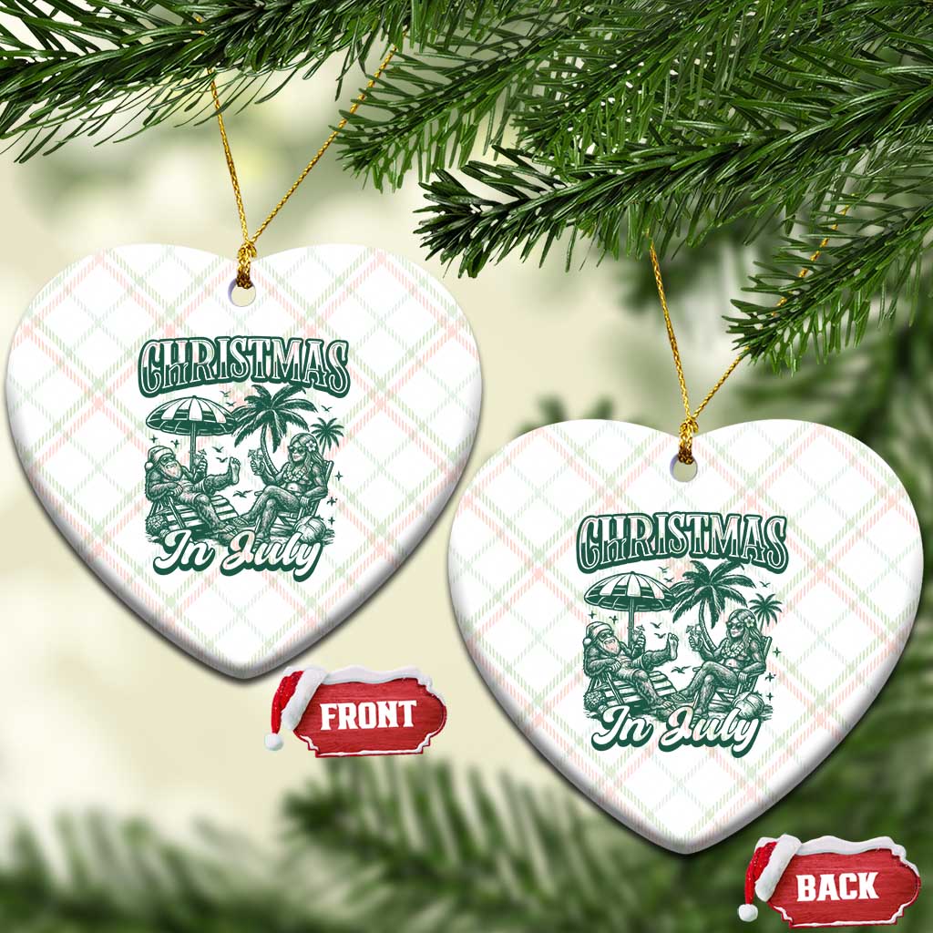 Vintage Summer Christmas Bigfoot Couple Ceramic Ornament Tropical Xmas Graphic