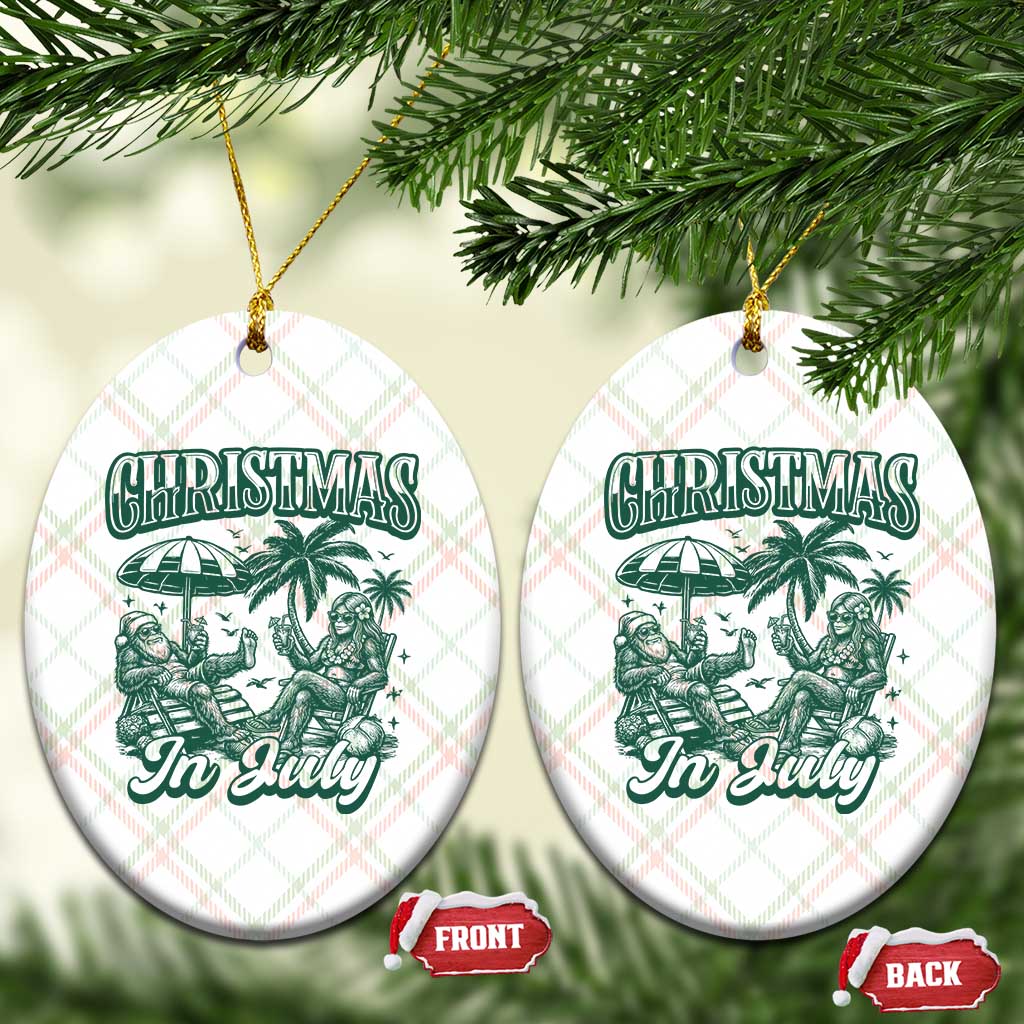 Vintage Summer Christmas Bigfoot Couple Ceramic Ornament Tropical Xmas Graphic