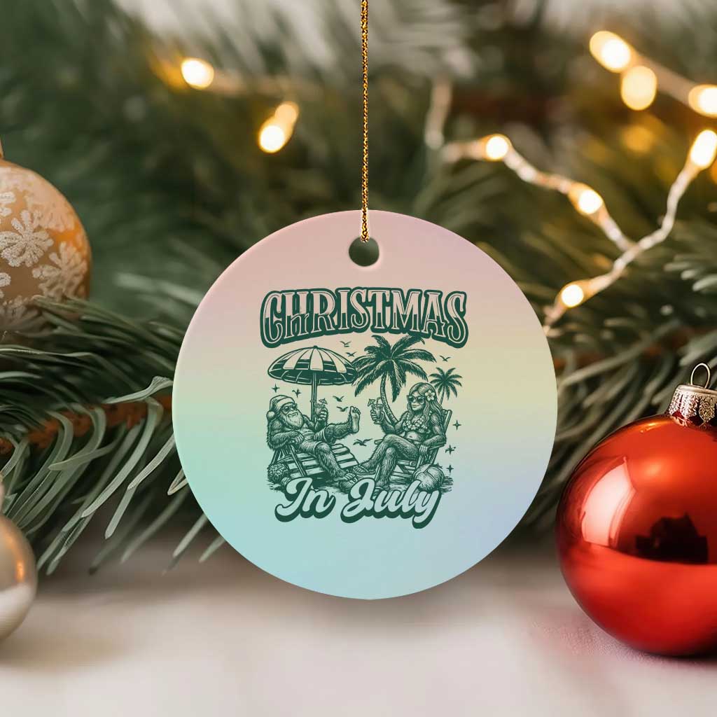 Vintage Summer Christmas Bigfoot Couple Ceramic Ornament Tropical Xmas Graphic